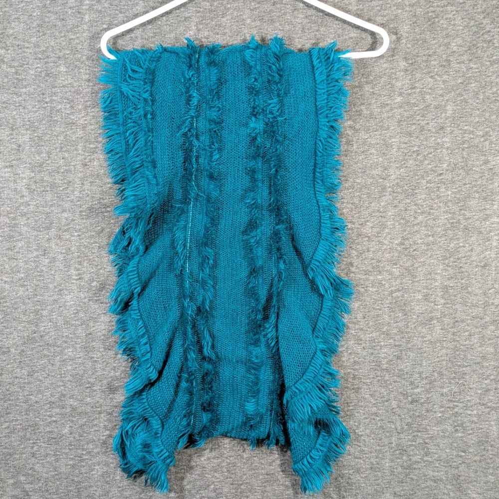 Teal Blue Eyelash Fringe Infinity Scarf Open Knit Acrylic Boho Circle Scarf - Picture 2 of 6